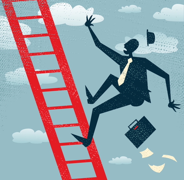 Businessman falls off the corporate ladder - Vector, Image