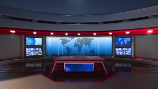 3d virtuele nieuws studio groen scherm achtergrond - Video