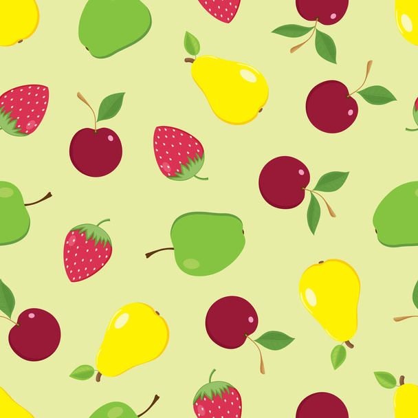 Vector seamless pattern with different and bright summer fruits on a white background - Vector, Image