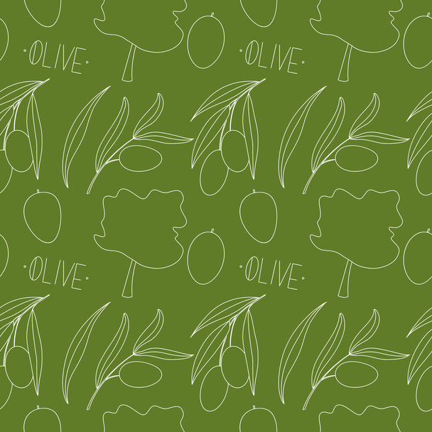 シンプルなオリーブの小枝緑の背景にシームレスなパターンを正方形。デジタルラインアート。生地、包装、包装紙、カフェ、メニュー、キッチン、グリーティングカード、結婚式のための印刷 - 写真・画像