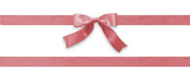 Rose gold bow ribbon band satin pink stripe fabric (isolated on white background with clipping path) for Valentines day holiday gift box, greeting card banner, present wrap design decoration ornament - Photo, Image