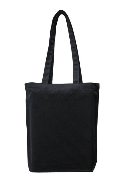 Bolso de tela de tela de lona de hombro negro para la plantilla de mockup de saco de compras de mujer aislada sobre fondo blanco (ruta de recorte) - Foto, Imagen