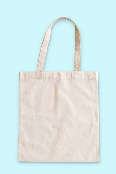 Tote bag fabric cloth shopping sack mockup isolated on blue background (clipping path) - Photo, Image