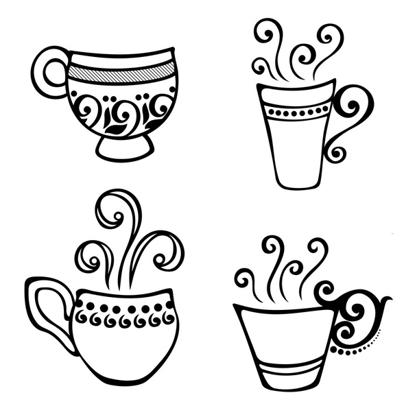 Vector Set of Cups of Coffee with Steam - Wektor, obraz