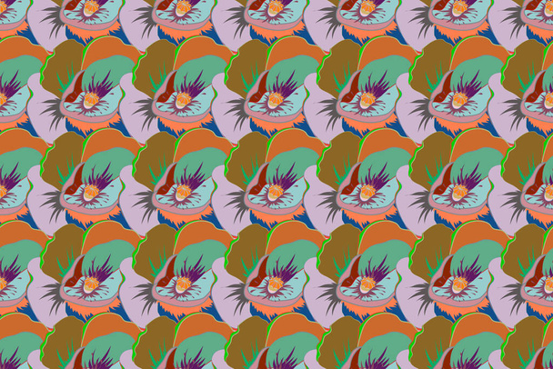 Abstract flowers in a trendy multicolored style. Hawaiian tropical natural floral seamless pattern. - Foto, afbeelding