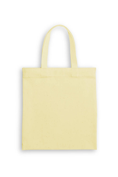 Bolso de mano tela tela bolsa de compras maqueta en color amarillo pastel aislado sobre fondo blanco (ruta de recorte)  - Foto, Imagen