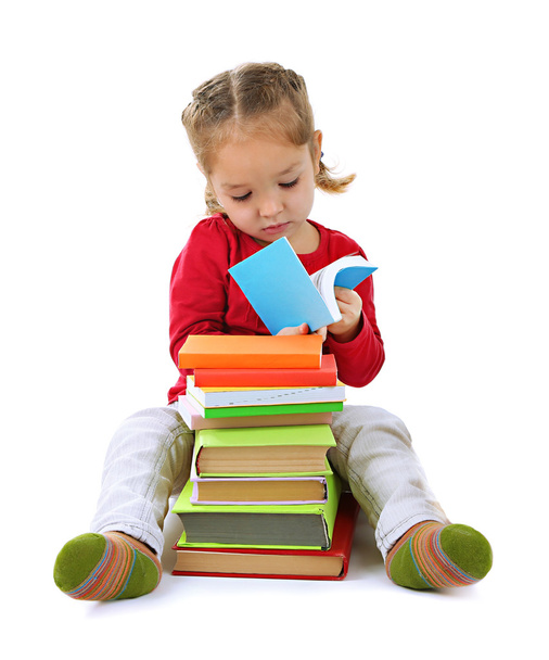 Little children with books isolated on white - Foto, afbeelding