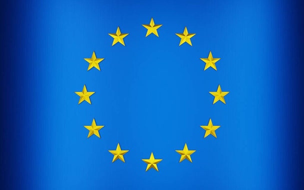 Flag of the European Union. Metallic geometrical design background. Digital 3D render. - Photo, Image