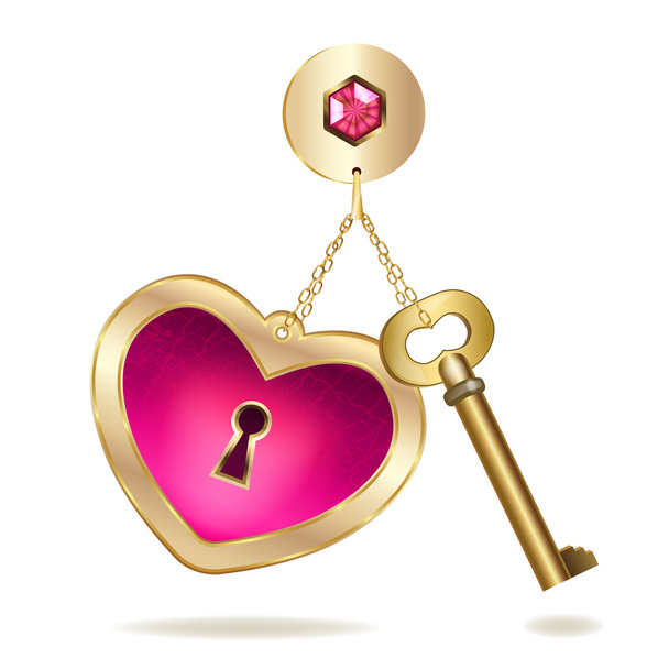 Gold keychain with heart and jewel. - Vektori, kuva