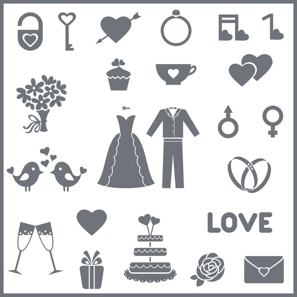 Set of flat vector icons for wedding or Valentine's day - Vektor, obrázek