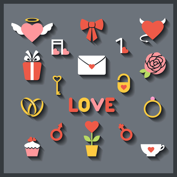 Flat icons for wedding or Valentine's day - Vetor, Imagem