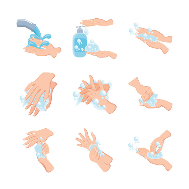serie di icone di lavaggi a mano su sfondo bianco
 - Vettoriali, immagini