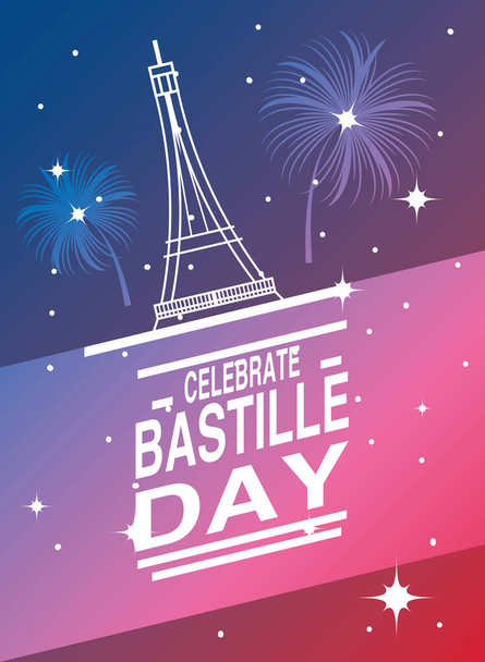 banner or poster for the French national day, label celebrate bastille day - Vector, Image
