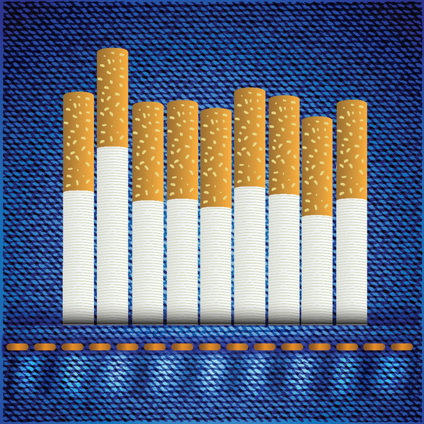 cigarettes on bllue jeans background - Vector, afbeelding
