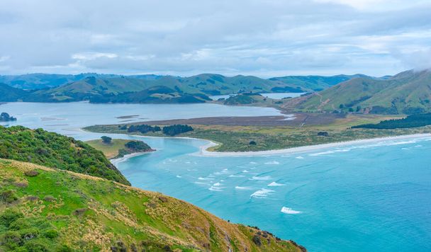 Aerial view of Hoopers inlet at Otago peninsula in New Zealand - Photo, Image