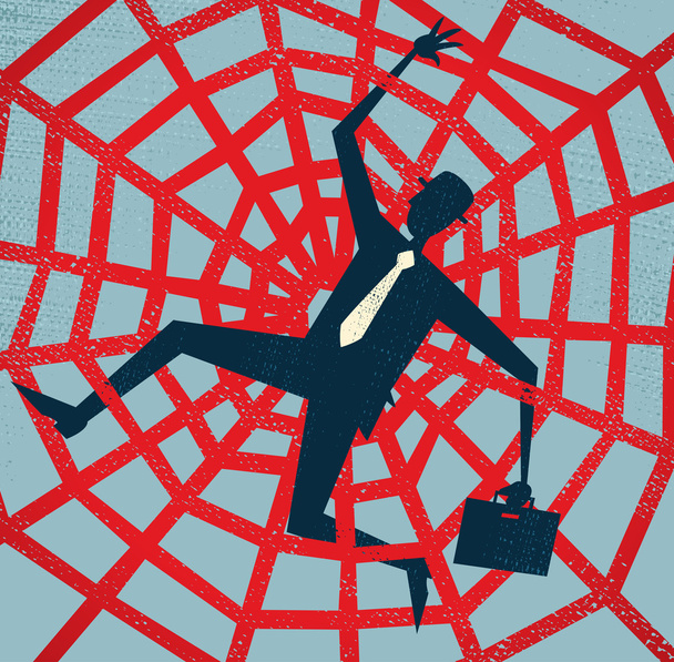 Abstract Businessman caught in a Spiders Web - Vector, Image