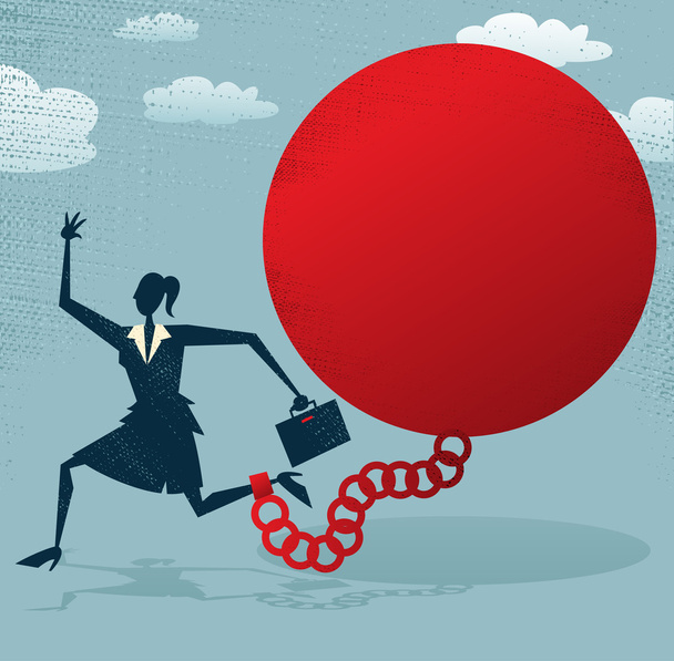 Mujer de negocios abstracta encerrada en una bola y una cadena
 - Vector, imagen