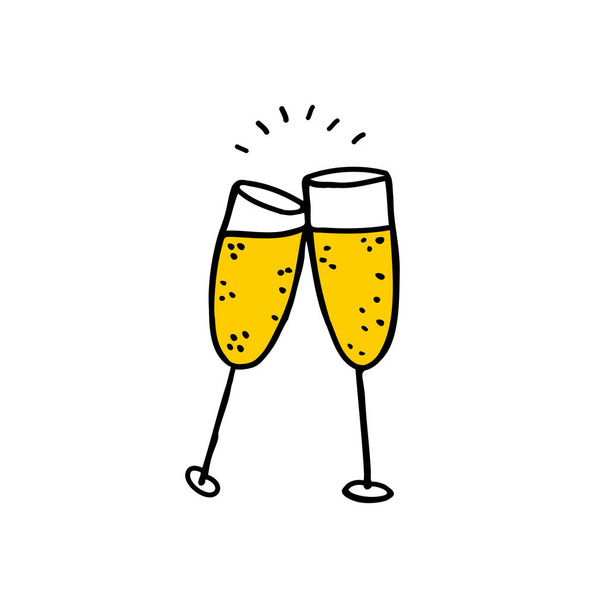 Gläser Champagner-Doodle-Symbol, Vektorfarbenillustration - Vektor, Bild