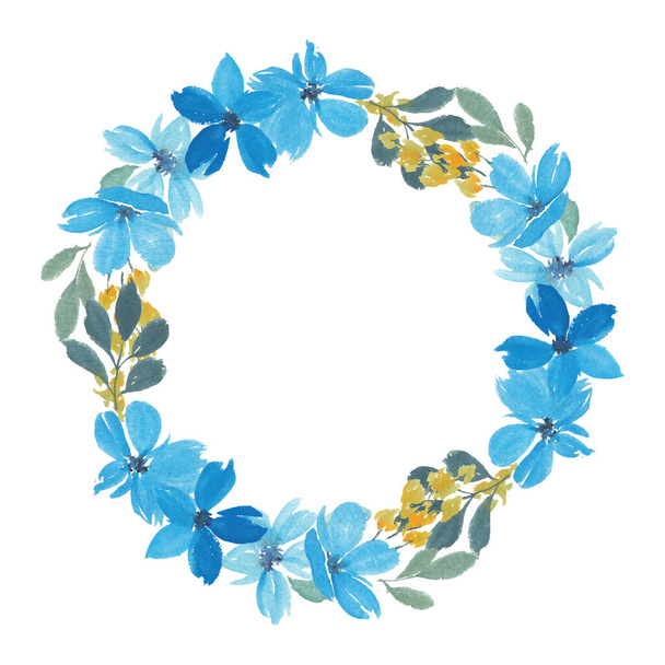 Watercolor blue petal flower wreath - Vettoriali, immagini