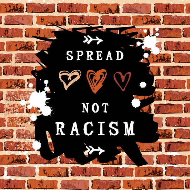 Speed Love Not Racism text with hand drawn style hearts on brick wall background. Black Lives Matter concept. Great for print, poster, t-shirt design. Vector illustration. - Vector, imagen