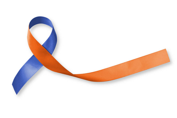 Human rights for family caregivers awareness in Orange navy blue color fabric ribbon isolated on white background (clipping path)   - Photo, Image