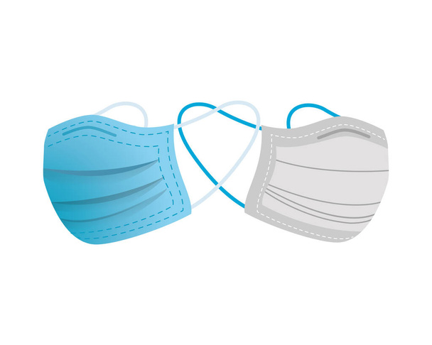 синие и серые медицинские маски защитные аксессуары иконка стиль линии
 - Вектор,изображение