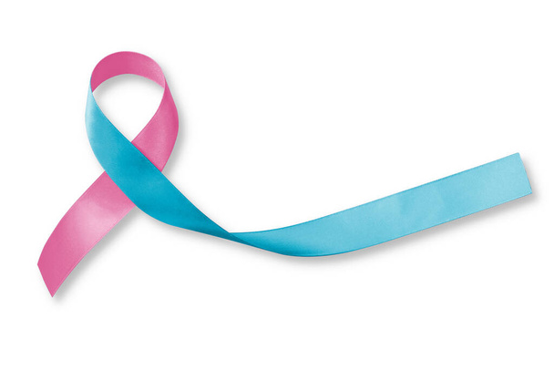 Pink blue ribbon awareness isolated on white background Clipping path for SID Birth defect illness to end obstetric fistula  - Photo, Image