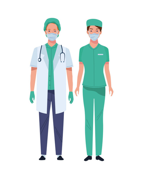пара врачей и хирургов в медицинских масках
 - Вектор,изображение