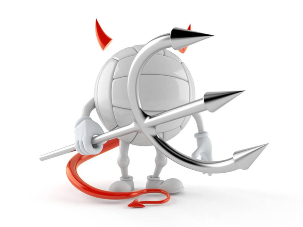 Volley χαρακτήρα μπάλα με κέρατα του διαβόλου και δίκρανο. 3D εικονογράφηση - Φωτογραφία, εικόνα