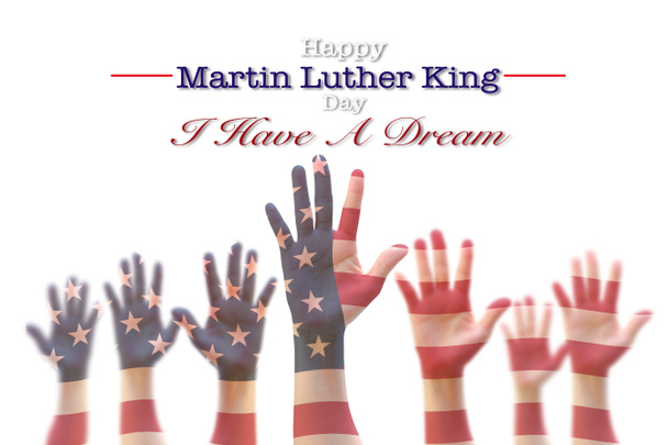 Χαρούμενη μέρα του Μάρτιν Λούθερ Κινγκ, 18 Ιανουαρίου, έχω ένα όνειρο με αμερικάνικη σημαία στα χέρια μου.  - Φωτογραφία, εικόνα