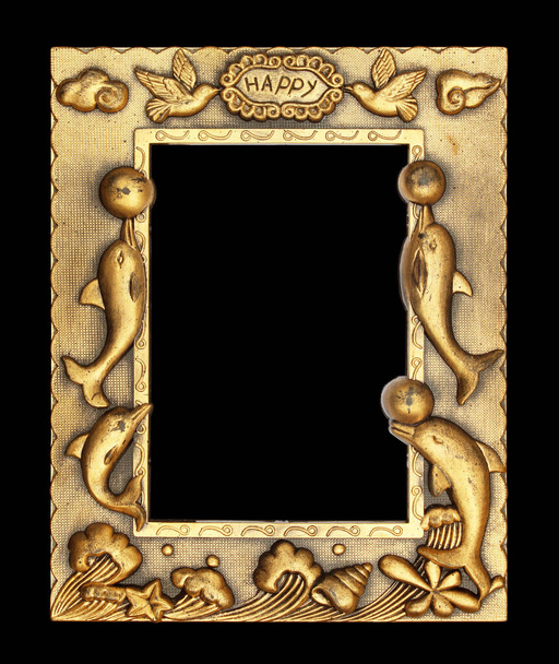 Gold picture frame on black background. - Photo, Image