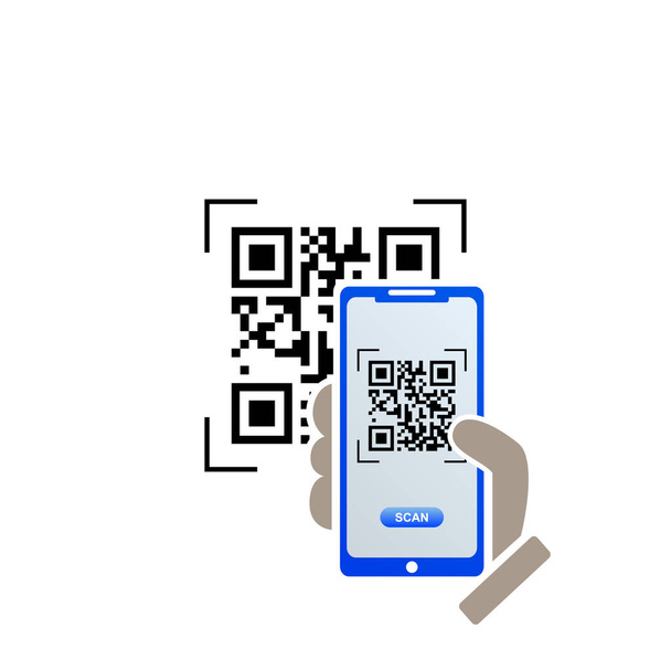 Icône de code QR sur l'écran du smartphone. Smartphone à main. Illustration vectorielle. - Vecteur, image