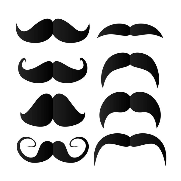 Set of Paper Mustaches. Black silhouette of moustaches. Fathers day decorative element. Isolated vector. - ベクター画像