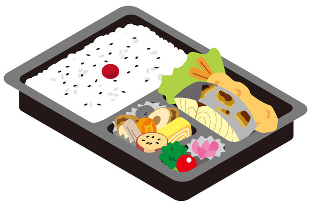 Japanese grilled spanish mackerel lunch box - Vector, Image