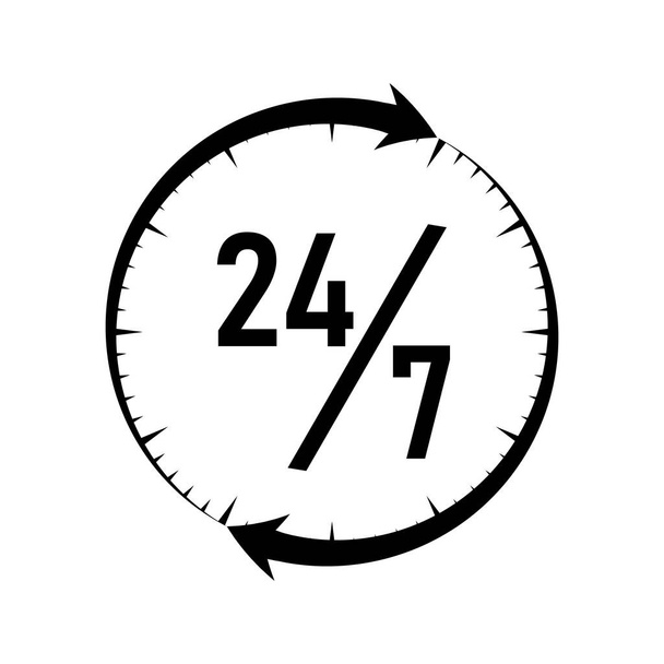 24 uur per dag, 24 / 7 service icoon, monochrome stijl. Vectorillustratie. - Vector, afbeelding