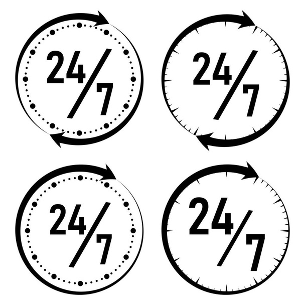 Round the clock, 24/7 service icon, monochrome style. Vector illustration. - Vector, Image