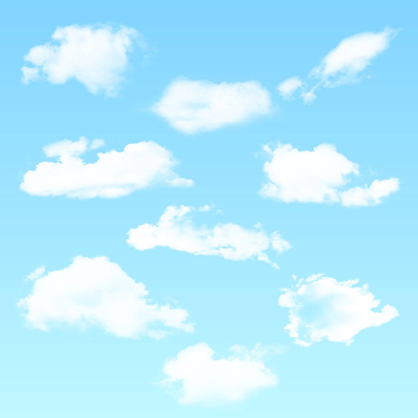 Vector set of realistic isolated cloud on the blue background. Vector illustration. - Vector, Image