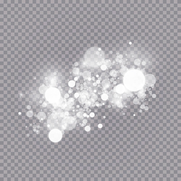 Efecto de luz brillante con muchas partículas de purpurina aisladas sobre fondo transparente. Nube estrellada vectorial con polvo. Decoración mágica de Navidad - Vector, Imagen