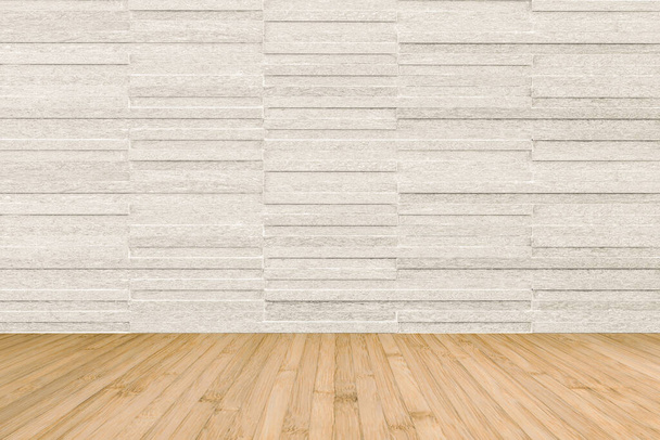 Modern granieten tegel wandpatroon getextureerde achtergrond in lichte sepia crème beige kleur met houten vloer in gele crème  - Foto, afbeelding