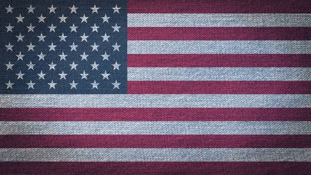USA Flaggenmuster auf blauem Grunge Denim Textilstoff Stoff Hintergrund zur Sensibilisierung für nationale Veranstaltung und Unterstützung Kampagne concep - Foto, Bild