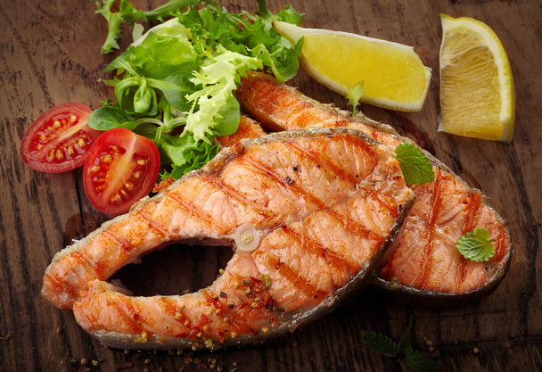 grilled salmon steak slices - Photo, Image