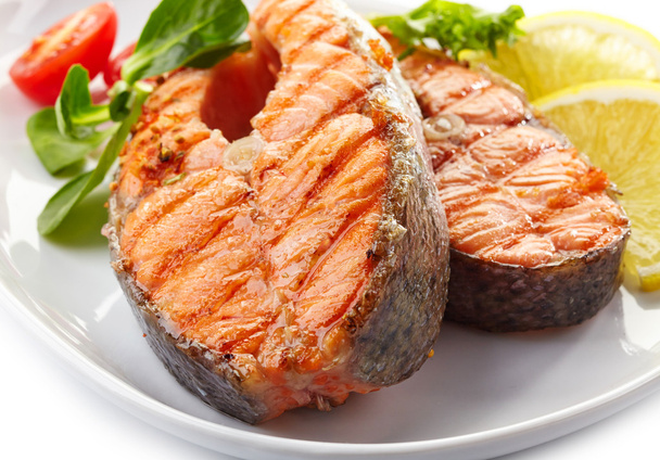 fresh grilled salmon steak slices - Photo, Image