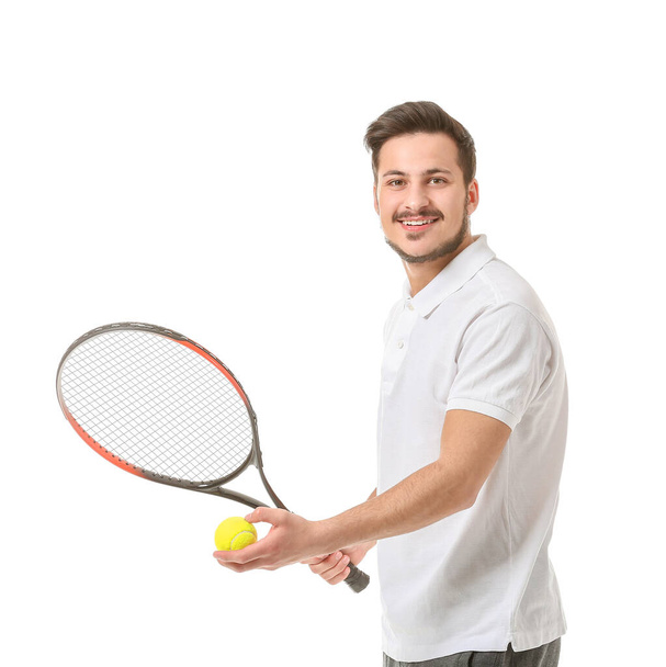 Sporty young tennis player on white background - Фото, зображення