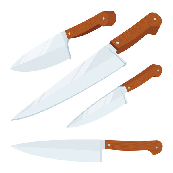 Mutfak bıçakları vektör çizimleri ayarlandı. Gerçekçi mutfak bıçakları ikon koleksiyonu. Kümenin bir parçası. - Vektör, Görsel