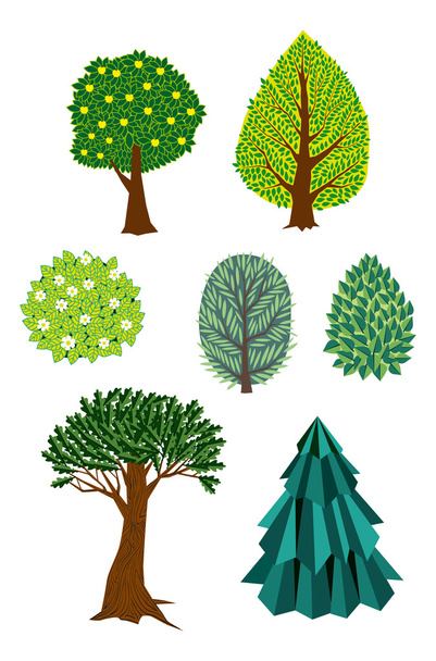 Set of vector retro trees and bushes - Vektör, Görsel