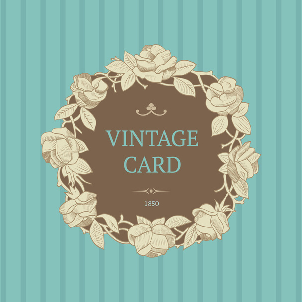 Vintage vector background with a round wreath of roses - Διάνυσμα, εικόνα