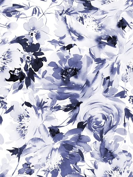 Seamless summer pattern with watercolor flowers handmade. - Foto, Imagen