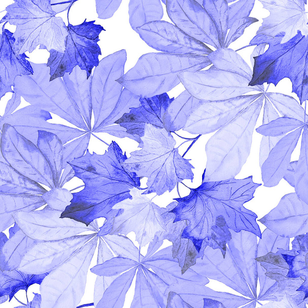 Decorative seamless pattern with watercolor falling leaves. Beautiful natural autumn print. Monochrome hand draw illustration. - Zdjęcie, obraz