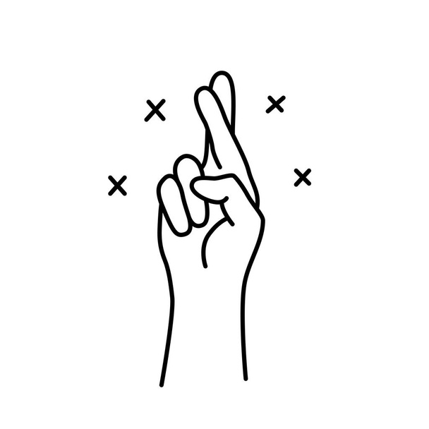 Parmaklar çaprazlandı. Kore uğurlu işareti. Çarmıhlı parmak şansı sembolü. Söz el hareketi. Vektör illüstrasyonu - Vektör, Görsel