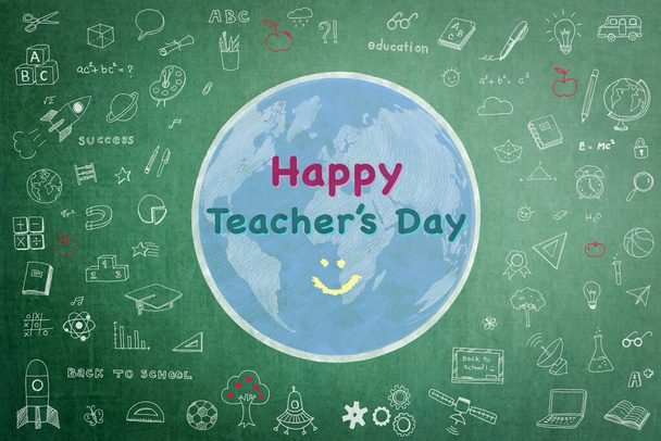 Yeşil karatahtayla Dünya Öğretmenler Günü konsepti - Fotoğraf, Görsel